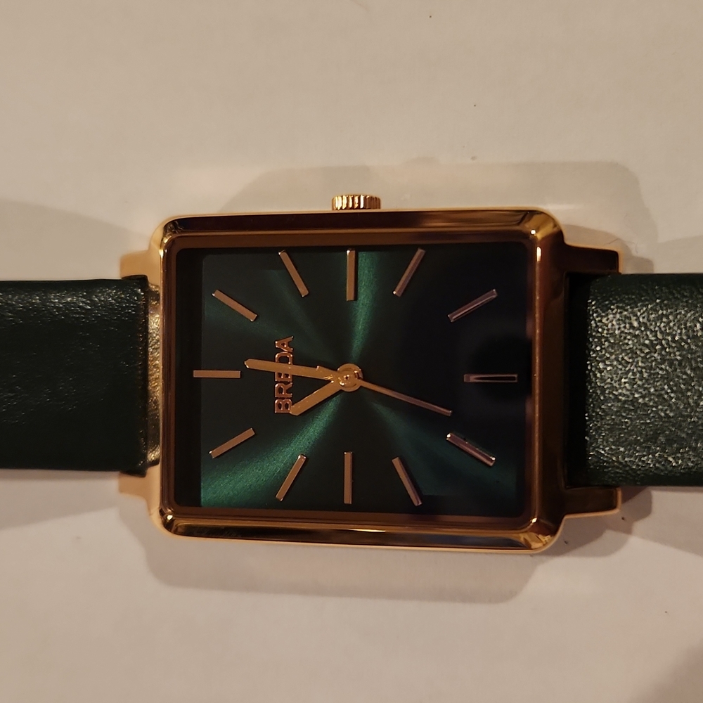 18k Rose Gold Plated Breda Watch with Green Leather Band